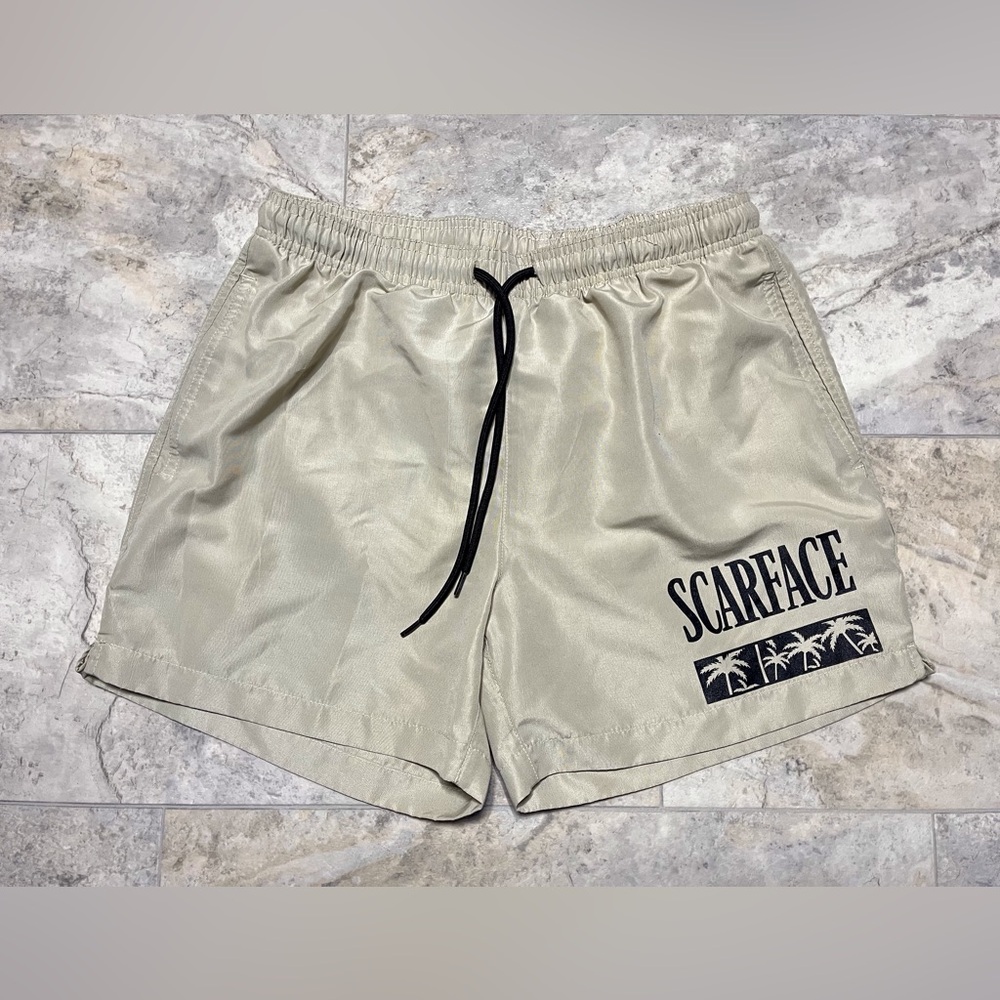 Scarface Movie Swim Trunks Men’s Small Tan Al Pacino Ripple Junction